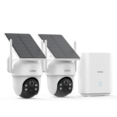 Caméras de sécurité AOSU sans fil pour l'extérieur, kit de 2 caméras, pas d'abonnement, alimentées par panneau solaire, système de caméras de sécurité pour la maison avec panoramique à 360° et