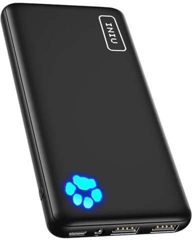 INIU Banque d'alimentation, USB C entrée et sortie, chargeur portable le plus mince 10 000 mAh, batterie externe à triple charge haute vitesse 3A, lampe de poche, chargeur de téléphone pour iPhone 17