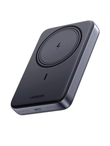 UGREEN Batterie externe magnétique 10 000 mAh PD 20 W pour iPhone, chargeur portable sans fil 7,5 W avec MagSafe, doux pour la peau, compatible avec iPhone 17/16/15/14/13 Series - Noir - Comprend un câble USB-C
