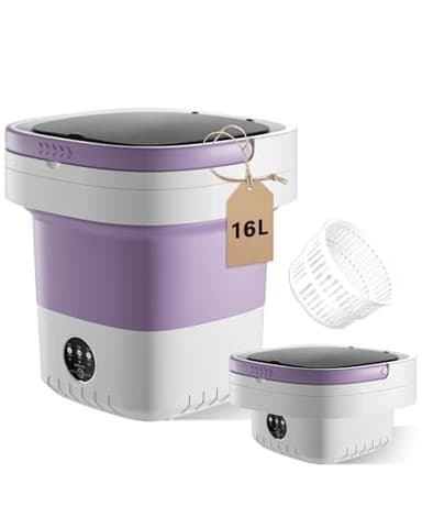 Machine à laver portable, 16 L pliable avec panier de drainage, laveuse multifonction avec 3 modes de nettoyage en profondeur, adaptée pour le camping, les voyages en camping-car
