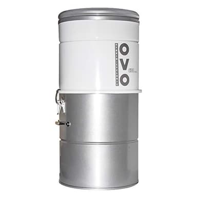 OVO Système central d’aspirateur puissant et de grande capacité, 630 airwatts avec filtration hybride (avec ou sans sacs jetables), couvre jusqu’à 7 000 pi², réservoir en acier laminé à roulement de
