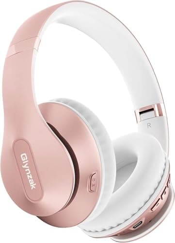 Glynzak Casque Bluetooth sans fil supra-auriculaire 65 heures de lecture HiFi stéréo avec microphone et 6 modes EQ, casque pliable Bluetooth V5.3 pour ordinateur de bureau, ordinateur portable, or