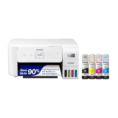 Epson EcoTank ET-2800 Imprimante couleur tout-en-un, sans cartouche, sans fil, fonctions numérisation et copie, blanc