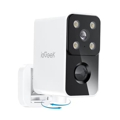 ieGeek Caméras de sécurité sans fil d’extérieur, caméra intérieure alimentée par piles avec vision nocturne couleur 2K, rotation panoramique à 180°, caméra WiFi 2,4G pour la surveillance à domicile