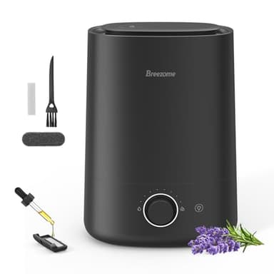 BREEZOME Humidificateurs pour chambre à coucher, grande pièce, humidificateur à brume froide de 5 L et diffuseur d'arômes avec arrêt automatique, buse à 360°, autonomie de 50 h, humidificateurs à ultrasons silencieux pour chambre de bébé, plantes, maison
