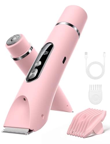 POPYES Tondeuse de bikini pour femme 2026 - Rasoir électrique indolore et pour poils du corps, étanche et sec pour une utilisation sous la douche, tête 2 en 1 avec LED, rechargeable par USB avec câble, pour ligne de bikini, jambes, aisselles, voyage et soins à domicile pour un usage quotidien pour la fête des mères - Rose