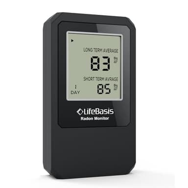 Life Basis Détecteur de radon pour la maison Testeur de radon portable avec grand écran, surveillance du radon à long et court terme, fonctionne sur piles, version canadienne en Bq/m – Noir