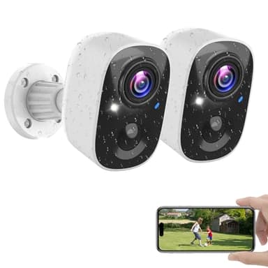 MaxiViz Lot de 2 caméras de sécurité d'extérieur sans fil alimentées par batterie avec vision nocturne couleur 2K, caméras extérieures avec détection de mouvement AI, communication bidirectionnelle, IP66 résistant aux intempéries, stockage SD/Cloud