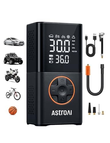 AstroAI L7 Gonfleur de pneu portable sans fil avec affichage numérique double valeur, pompe à pneus de voiture de 150 PSI avec lumières LED, pompe à air pour voitures, motos, vélos, ballons