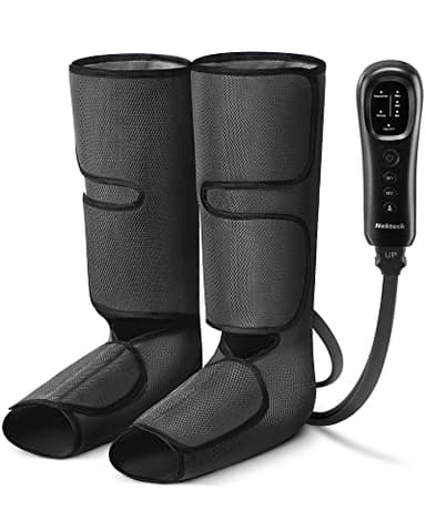 Nekteck Masseur de compression des jambes pour la circulation et la relaxation, machine de massage des pieds et des mollets 2 modes 3 intensités avec contrôleur portatif pour soulager la douleur