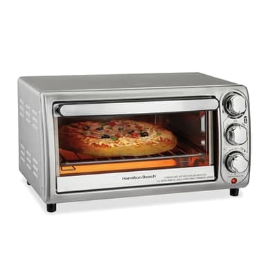Hamilton Beach Four de comptoir à 4 tranches avec 5 modes de cuisson (cuire au four, griller, garder au chaud, toast et bagel) avec fonction rester allumé et arrêt automatique, 2 positions de grille