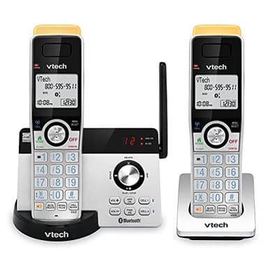 VTech Téléphone sans fil extensible à 2 combinés avec portée super longue, connexion Bluetooth au cellulaire, blocage intelligent des appels et système de répondeur, IS8121-2 (Argent/Noir)