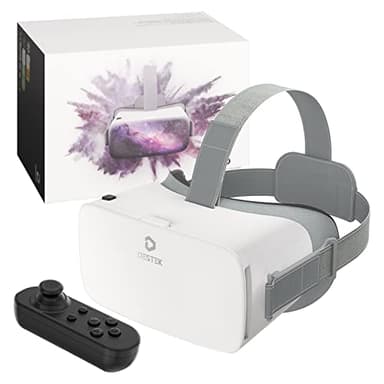 DESTEK V5 Casque VR pour téléphone avec manette de jeu VR, 128 applications VR haut de gamme incluses, lentilles HD protégées contre les yeux bleus, casque de réalité virtuelle FOV à 110° pour iPhone