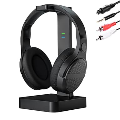 Casque audio sans fil pour télévision avec émetteur RF 2,4 GHz numérique et dock de chargement optique RCA, ANSTEN avec 3 modes audio, portée sans fil de 60 m, autonomie audio de 10 heures