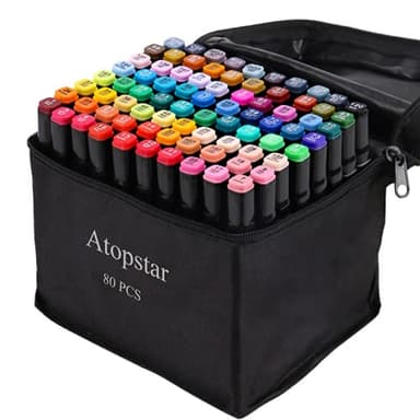 ATOPSTAR 80 couleurs Marqueurs à l'alcool Artiste Marqueurs de dessin Marqueurs d'art à double pointe pour adultes Fournitures de peinture parfaites pour les étudiants adultes Cadeau (80 coque noire)