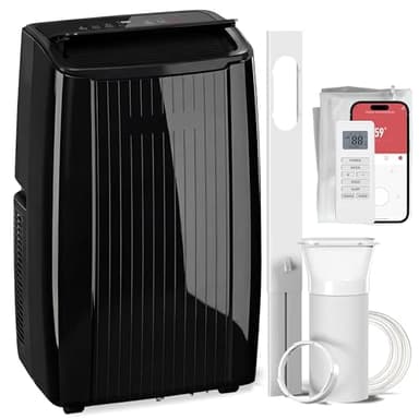 HOMCOM Climatiseur portable 14 000 BTU - Unité AC 5 en 1 avec refroidissement, chaleur, déshumidificateur, ventilateur, sommeil, commande vocale WiFi, minuterie 24 h, verrouillage enfant, pour pièces