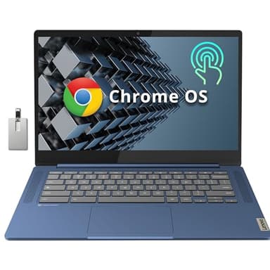 Lenovo Chromebook Slim 3, ordinateur portable à écran tactile FHD IPS 14", processeur MediaTek Kompanio 520, 4 Go de RAM, 64 Go eMMC, webcam HD, haut-parleurs stéréo, WiFi 6, Chrome OS, bleu abysse, carte USB Hotface 32 Go