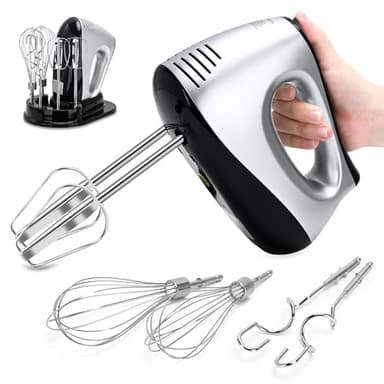 Lychee Mélangeur à main électrique à 5 vitesses 600 W Ultra Power avec bouton tactile, turbo, étui de rangement, 6 accessoires en acier inoxydable, mélangeur pour gâteau, biscuit, pâte à crème (argent)