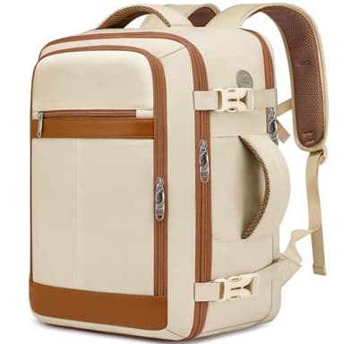 Sac à dos de voyage pour femme approuvé en avion avec pochette à chaussures, sac à dos pour ordinateur portable de 15,6", sac à dos pour articles personnels pour week-end, sac de nuit, sac à livres, essentiels de voyage, beige