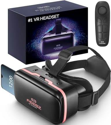 FEEBZ Casque VR 3D pour enfants 2.0 + télécommande Android – pour iPhone et téléphones Android | avec vidéos 3D VR et liens d'applications | Ensemble de lunettes de réalité virtuelle pour débutants