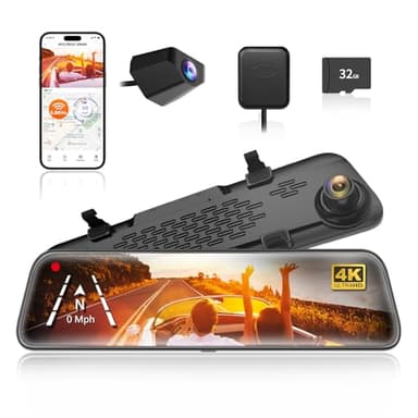 WOLFBOX G840S Caméra tableau de bord miroir 4K 30,5 cm (12") avec caméra de recul, miroir rétroviseur intelligent WiFi 5,8 GHz pour voitures et camions, double caméras vue avant et arrière, vision