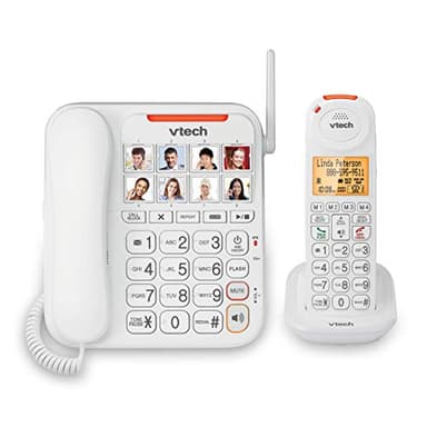 VTech CareLine SN5147 Système de téléphone fixe/sans fil amplifié pour personnes âgées avec sonnerie visuelle extra-forte de 90 dB, gros boutons et grand écran