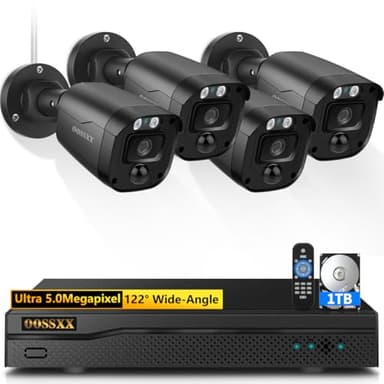 OOSSXX Système de caméra de sécurité filaire pour systèmes de sécurité à domicile, kit d'enregistreur DVR 5 MP Full HD, étanchéité IP67, vision nocturne, application gratuite sans frais mensuels
