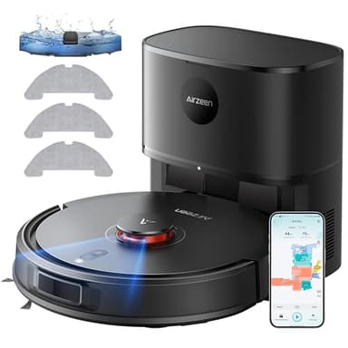 Airzeen Aspirateur robot et serpillère, aspirateur robot à aspiration 8000 Pa, aspirateur robot nettoyeur, navigation Lidar 180 minutes, calendrier, application Alexa contrôle pour tapis/poils d'animaux, Q10 Pro