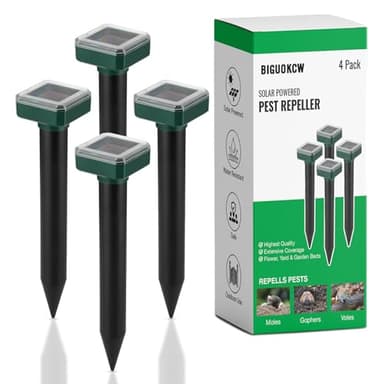 Lot de 4 répulsifs solaires à ultrasons contre les taupes pour pelouse, cour, serpent, gopher, campagnol, marmotte et tamia d'extérieur