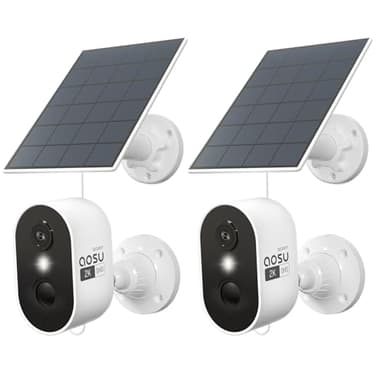 AOSU Caméra de sécurité 2K sans fil pour extérieur, caméra de sécurité solaire avec projecteur, sirène, détection de mouvement, vision nocturne en couleur, audio bidirectionnel, IP66, compatible avec