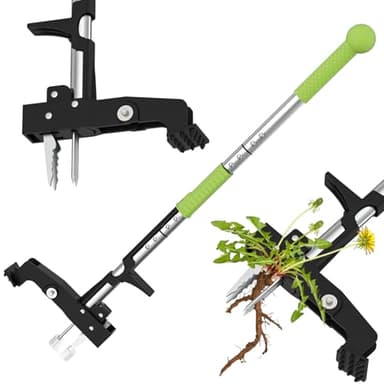 Ergohortus Outil de désherbage debout à 4 griffes pour jardin, terrasse, pelouse, outil de retrait de nlit à long manche et extracteur de mauvaises herbes, outil de désherbage, outil de