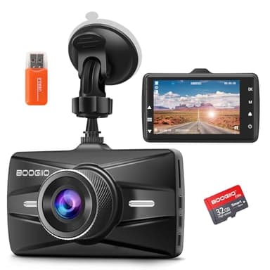 Caméra de tableau de bord avant avec carte SD de 32 Go, BOOGIIO Enregistreur de conduite de voiture Full HD 1080p avec écran IPS de 7,6 cm, grand angle de 170°, boîtier en alliage d'aluminium, capteur
