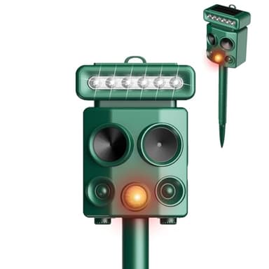 Yemona - Répulsif à ultrasons pour animaux à l'énergie solaire pour l'extérieur, dissuasif de nuisibles activé par mouvement à 18 kHz avec capteur étanche et lumières clignotantes pour écureuils