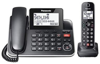 Téléphone filaire/sans fil 2-en-1 Panasonic DECT 6.0 avec répondeur, blocage avancé des appels (1 000 numéros) et identification de l'appelant parlant - 1 combiné sans fil - KX-TGF870CB, Noir