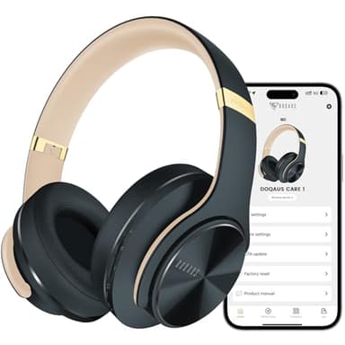 DOQAUS – Casque Bluetooth, [52 heures de lecture] Casque sans fil supra-auriculaire avec 3 modes EQ, casque Hi-Fi stéréo pliable avec micro, écouteurs confortables pour iPhone/ordinateur portable/bureau à domicile (gris ombré)