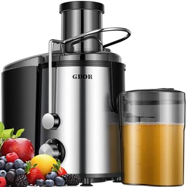 GDOR Presse-agrumes 800 W à large ouverture de 7,6 cm pour fruits et légumes entiers, extracteur rapide à 3 vitesses, en acier inoxydable, facile à nettoyer avec brosse sans BPA