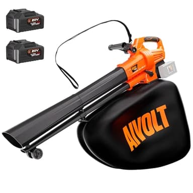 AIVOLT Souffleur à feuilles, aspirateur et broyeur 40V, aspirateur à feuilles sans fil avec sac de 40 L, moteur sans balais, puissance turbo, 2 batteries de 4.0 Ah et chargeur, 3 en 1 pour l'entretien