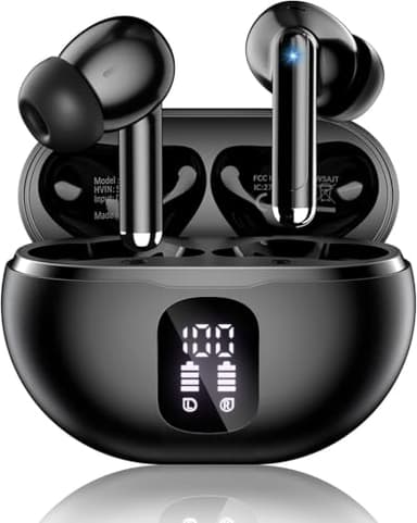 Écouteurs sans fil, Bluetooth 5.4 avec lecture de 50 heures, basses profondes, écouteurs stéréo pour appels clairs avec affichage de l'alimentation LED, casque sans fil avec microphone antibruit pour téléphone/ordinateur portable, noir carbone