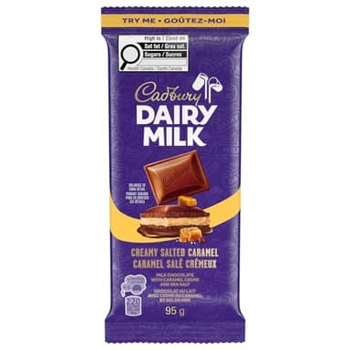 Cadbury Dairy Milk, Caramel salé crémeux, chocolat au lait avec crème au caramel et sel de mer, tablette de chocolat, 95 g