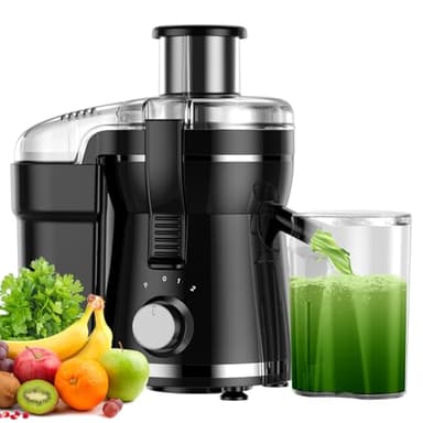 Presse-agrumes centrifuge 500 W avec 3 vitesses et large goulot de 7,6 cm pour fruits et légumes, extracteur de jus à haut rendement, brosse de nettoyage pour un nettoyage facile, noir