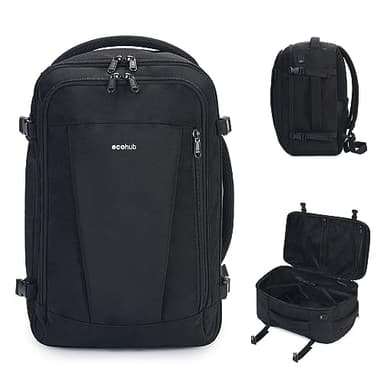ECOHUB – Sac à dos de voyage pour femmes et hommes, sac à dos à placer sous le siège, sac à dos à transporter, sac personnel avec 13 poches, Noir/blanc, 16 pouces pour compartiment sous le siège