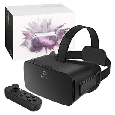 DESTEK V5 Casque VR pour téléphone avec télécommande, 128 applications VR haut de gamme incluses, lentilles HD protégées contre les yeux bleus, casque de réalité virtuelle FOV à 110° pour iPhone, téléphone Android | Noir