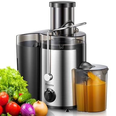 Machine à jus Reemix, grande goulotte d'alimentation de 7,6 cm pour fruits et légumes entiers, facile à nettoyer, extracteur centrifuge, sans BPA (noir, 500 W)