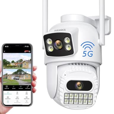 Caméra de sécurité extérieure à double objectif 4K 8MP, caméra PTZ WiFi 2,4GHz/5GHz 360°, surveillance extérieure, suivi automatique, détection humaine, vision nocturne couleur, audio bidirectionnel