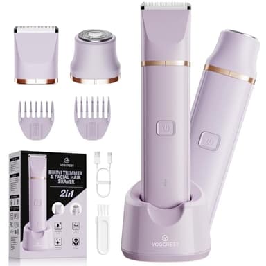 VG VOGCREST Tondeuse bikini pour femmes : rasoir corporel sans douleur 2 en 1 pour aisselles, jambes, bras – Kit de toilettage pubien portable et pratique pour voyage – Rasoir électrique rechargeable