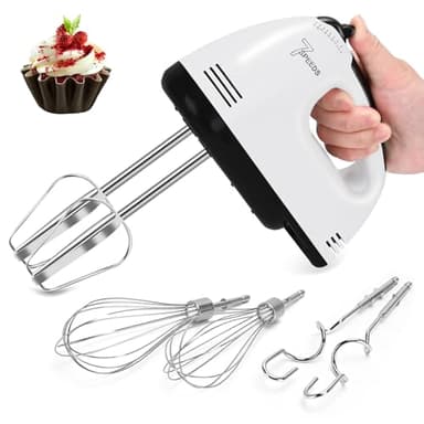 Lychee Batteur à main électrique 7 vitesses, mélangeur portatif avec batteurs, fouets et crochets à pâte pour fouetter facilement, pâtisserie, gâteau (blanc)