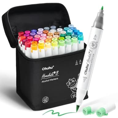 Ohuhu Marqueurs à alcool 48 couleurs : marqueurs artistiques à double pointe pinceau et fine à base d'alcool pour adultes, artistes, coloriage confortable, illustration, dessin, croquis, Honolulu 2B, encre rechargeable certifiée AP