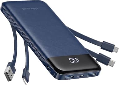 Chargeur portable Charmast avec câbles intégrés, banque d'alimentation avec cordons/fils, batterie de voyage mince 10 000 mAh, 6 sorties, 3 entrées, charge rapide 3A pour Samsung Google Pixel LG Moto