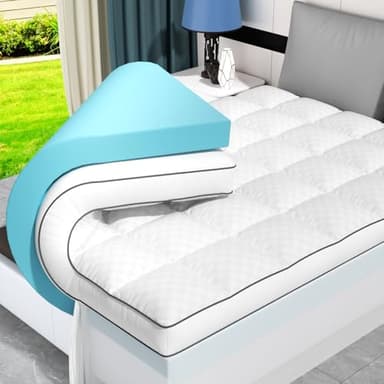 PAYHUIN Surmatelas à double couche en mousse à mémoire de forme de 10,16 cm pour grand lit, mousse à mémoire de forme en gel rafraîchissant de 5,08 cm et surmatelas à plateau-coussin de 5,08 cm pour