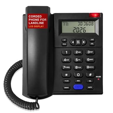Uvital Téléphone filaire pour téléphone fixe, téléphone fixe, téléphone de bureau pour la maison/le bureau/l'hôtel avec écran LCD, identification de l'appelant, volume mains libres, facile à utiliser